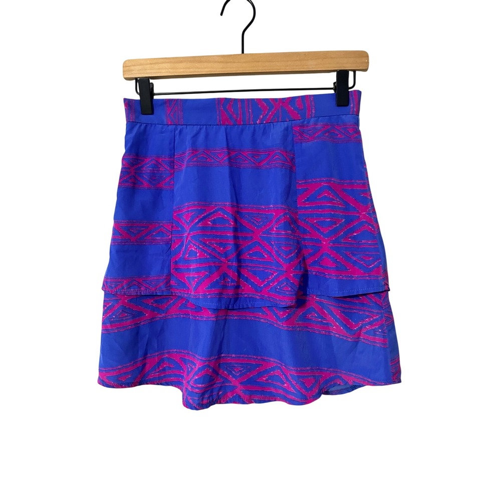 Hunter Dixon New York Skirt Size 2 Blue Pink Geometric Print Tiered Mini